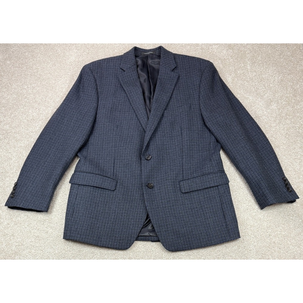 Lauren Ralph Lauren Wool Blazer Men's 42R Houndstooth Windowpane Sport Coat Blue